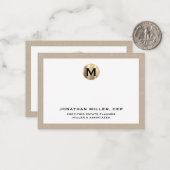 Beige Linen Luxury Gold Initiaal Logo Notitiekaartje (Voorkant / Achterkant in situ)