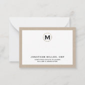 Beige Linen Luxury Gold Initiaal Logo Notitiekaartje (Achterkant)