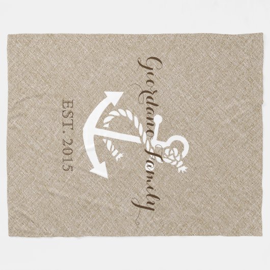 Beige Linen met bijtende witte bruiloft Anchor 2 Fleece Deken (Voorkant (Horizontaal))