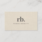 Beige Linen Minimal Monogram Clean Professional Visitekaartje (Voorkant)