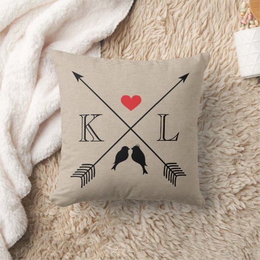 Beige Linen Monogram Initiaal Pillow Couple Cft Kussen (Deken)