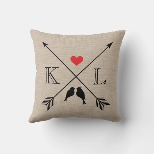 Beige Linen Monogram Initiaal Pillow Couple Cft Kussen (Achterkant)