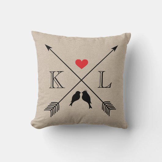Beige Linen Monogram Initiaal Pillow Couple Cft Kussen (Voorkant)