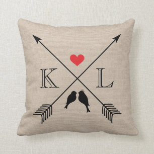Beige Linen Monogram Initiaal Pillow Couple Cft Kussen
