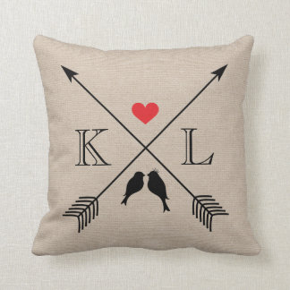 Beige Linen Monogram Initiaal Pillow Couple Cft Kussen