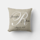 Beige Linen Monogram Pas getrouwd Wedding Keepomwi Kussen (Voorkant)