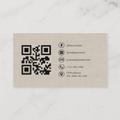 Beige Linen Photo with QR Code Social Media Visitekaartje (Achterkant)