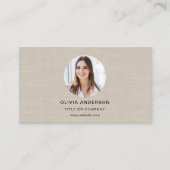 Beige Linen Photo with QR Code Social Media Visitekaartje (Voorkant)