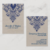 Beige Linen Royal Blue Floral Event Designer Visitekaartje (Voorkant / Achterkant)