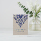 Beige Linen Royal Blue Floral Event Designer Visitekaartje (Staand voorkant)