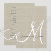 Beige Linen Rustic Wedding Invitation Kaart (Voorkant / Achterkant)