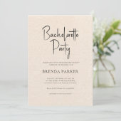 Beige Linen Simple Black Script Bachelorette Party Kaart (Staand voorkant)