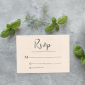 Beige linen Simple Black Script RSVP-kaart Kaart