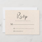 Beige linen Simple Black Script RSVP-kaart Kaart (Voorkant)