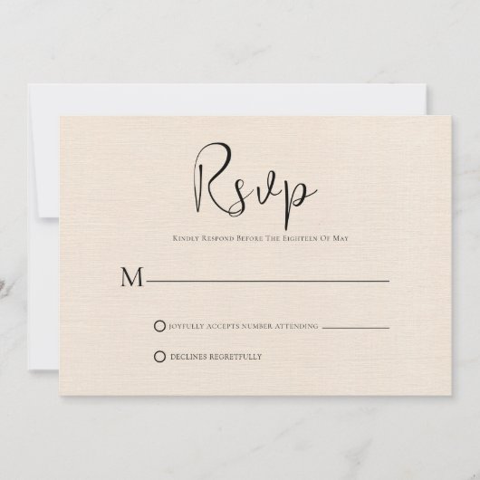 Beige linen Simple Black Script RSVP-kaart Kaart (Voorkant)