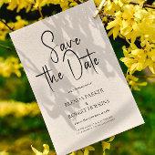Beige linen Simple Black Script Save the Date Kaart
