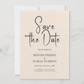 Beige linen Simple Black Script Save the Date Kaart (Voorkant)