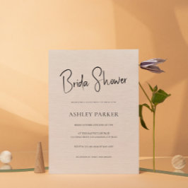 Beige Linen Simple Black Script-Vrijgezellenfeest Kaart