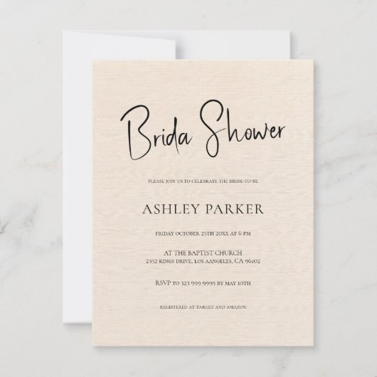 Beige Linen Simple Black Script-Vrijgezellenfeest Kaart (Voorkant)