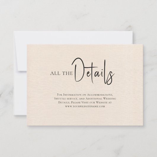 Beige linen Simple Black Script Weddenschap Detail Kaart (Voorkant)