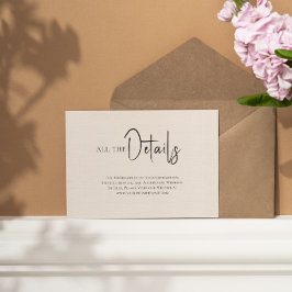 Beige linen Simple Black Script Weddenschap Detail Kaart