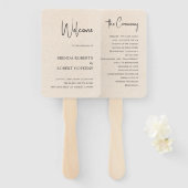 Beige Linen Simple Black Script Weddenschap Hand F Handwaaier (Voorkant en achterkant)