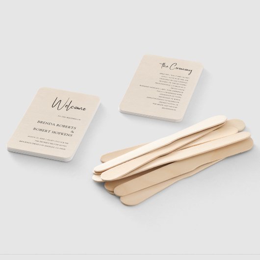 Beige Linen Simple Black Script Weddenschap Hand F Handwaaier (Niet-gemonteerd)