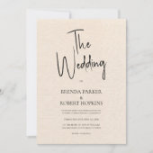 Beige linen Simple Black Script Wedding Invite Kaart (Voorkant)