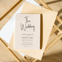 Beige linen Simple Black Script Wedding Invite