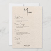 Beige linen Simple Black Script Wedding Menu Kaart (Voorkant)