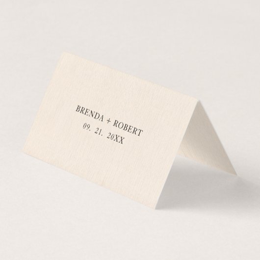 Beige Linen Simple Black Script Weduwgoedkaart Visitekaartje (Achterkant)