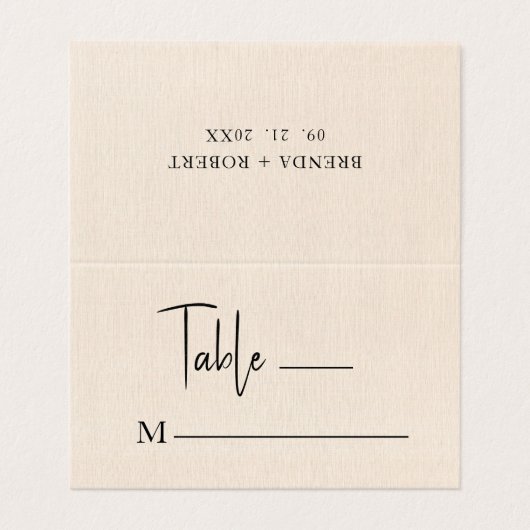 Beige Linen Simple Black Script Weduwgoedkaart Visitekaartje (Buitenkant ongevouwen)