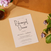 Beige linen Simple White Script Rehearsal Dinner Kaart