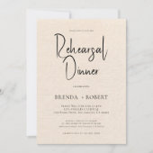 Beige linen Simple White Script Rehearsal Dinner Kaart (Voorkant)