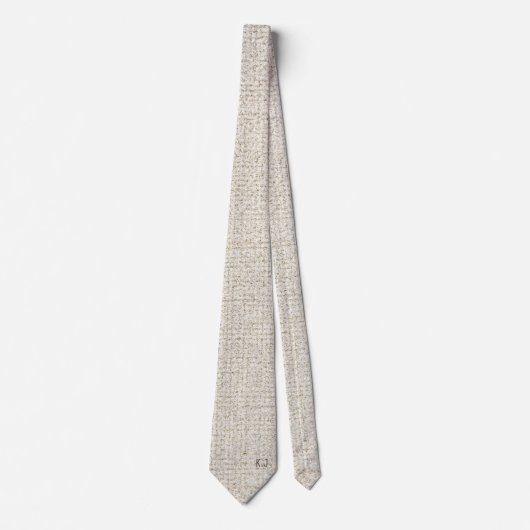 Beige Linen Texture Monogram Stropdas (Voorkant)
