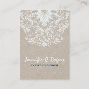 Beige Linen White Floral Lace Event Designer Visitekaartje