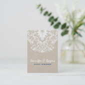 Beige Linen White Floral Lace Event Designer Visitekaartje (Staand voorkant)