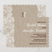 Beige Linen White Floral Lace Invitation 2 Kaart (Voorkant / Achterkant)