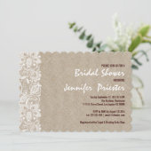Beige Linen White Floral Lace Invitation 2 Kaart (Staand voorkant)