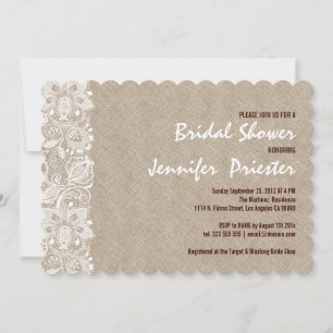 Beige Linen White Floral Lace Invitation 2 Kaart
