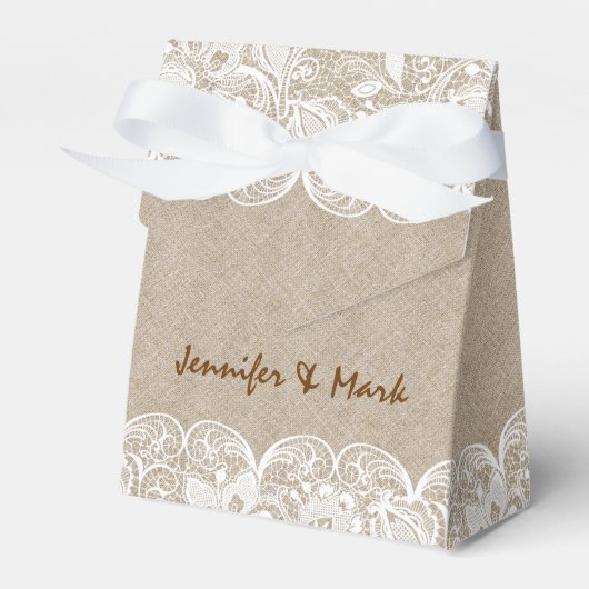 Beige Linen White Lace Bridal Gift Box Bedankdoosjes (Voorkant Zijde)