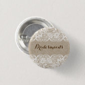 Beige Linen White Lace Bridesmaids Button (Voorkant /achterkant)