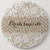 Beige Linen White Lace Bridesmaids Button (Voorkant)