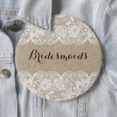 Beige Linen White Lace Bridesmaids Button (In situ)