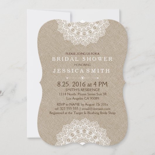 Beige Linen White Lace Vrijgezellenfeest Invite Kaart (Voorkant)