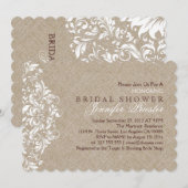 Beige Linen White Lace Vrijgezellenfeest Invite Kaart (Voorkant / Achterkant)
