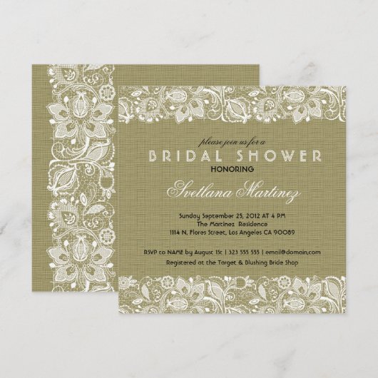 Beige Linen White Lace Vrijgezellenfeest Invite Kaart (Voorkant / Achterkant)