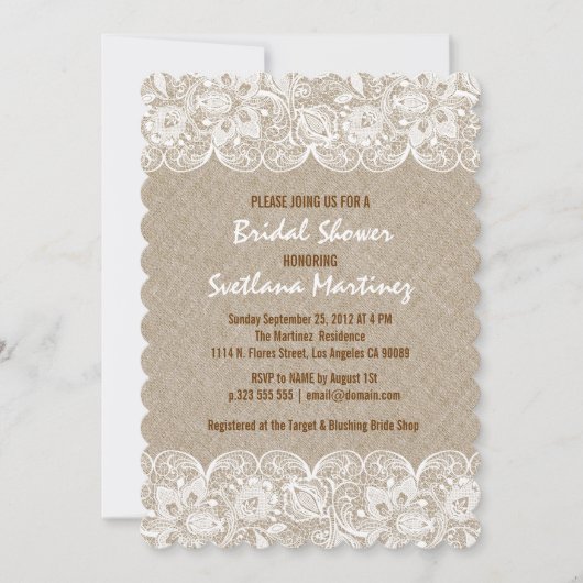 Beige Linen White Lace Vrijgezellenfeest Invite Kaart (Voorkant)