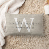Beige Linen White Monogram Wedding Keepomwille Kussen (Deken)