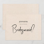 Beige Linen White Script zal je zijn mijn Bridesma Kaart (Voorkant / Achterkant)